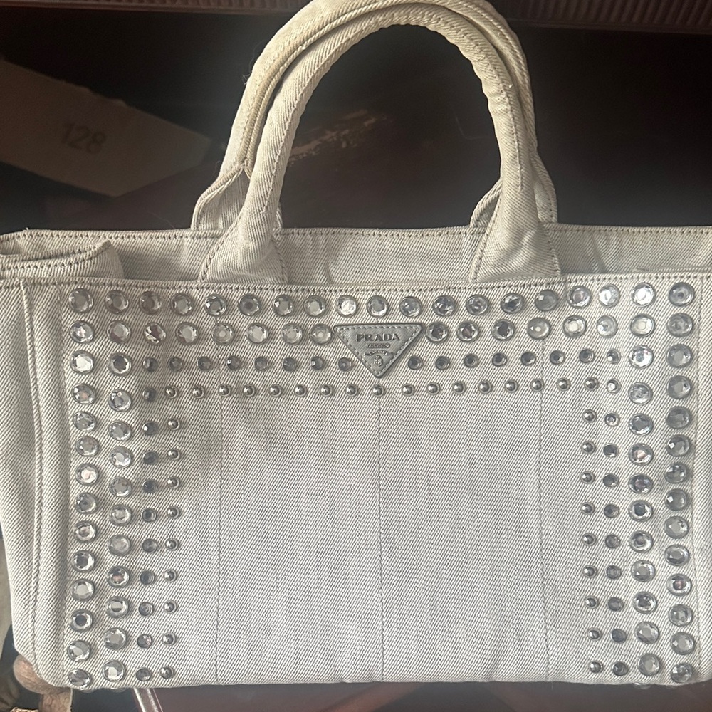 Auth. Prada Denim Canapa w/ Prada Strap